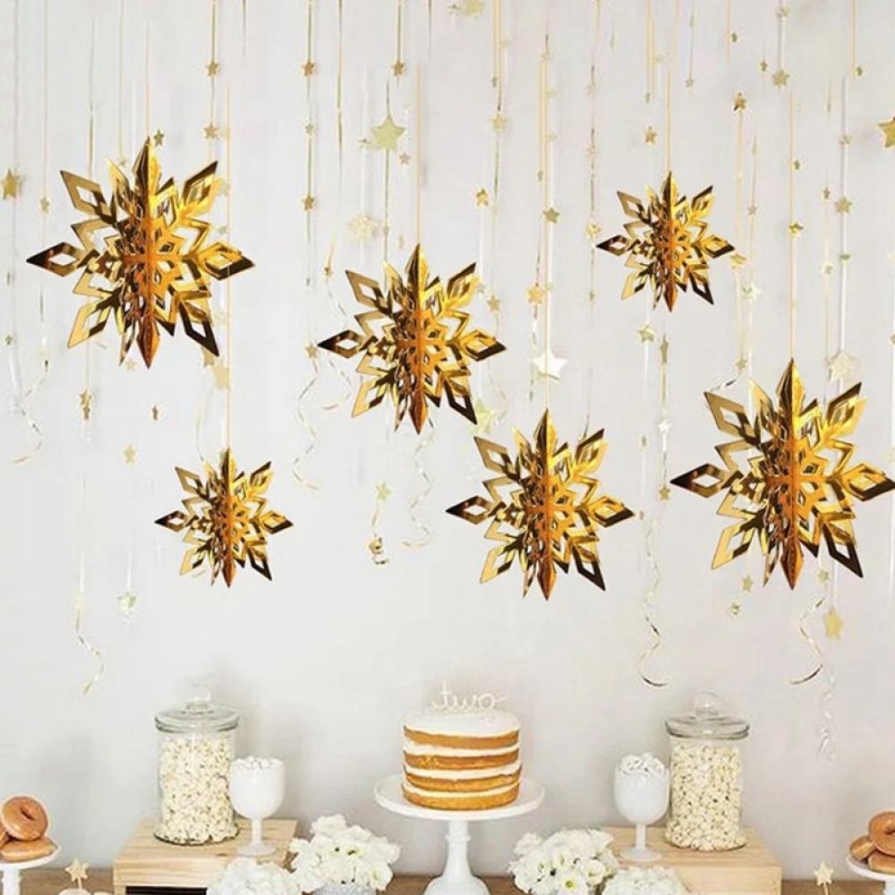 6pcs Artificial Snowflakes Paper Snowflakes Christmas Hanging Decoration  Snowflake Banner For Home New Year Xmas Party Winter 